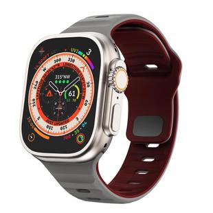 For Apple Watch 46mm / 49mm / 45mm / 44mm Kalebol Wave Reverse Buckle Two-color Silicone Strap(Space Grey Wine Red)