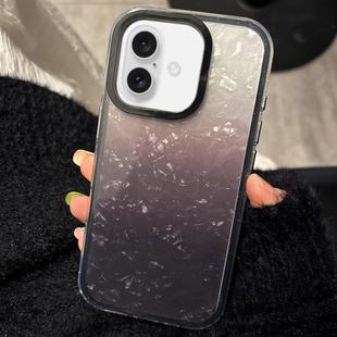 For iPhone 16 Plus PC Lens Ring Gradient Shell Texture 3 in 1 Phone Case(Black)