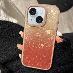 For iPhone 14 PC Lens Ring Gradient Shell Texture 3 in 1 Phone Case(Orange)