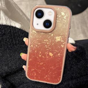 For iPhone 13 PC Lens Ring Gradient Shell Texture 3 in 1 Phone Case(Orange)