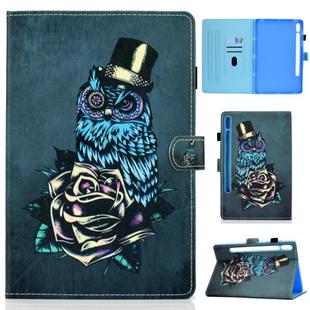 For Samsung Galaxy Tab S8 / Galaxy Tab S7 T870 Colored Drawing Horizontal Flip Leather Case with Holder & Card Slots & Pen Slot & Sleep / Wake-up Function(Rose Owl)