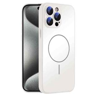 For iPhone 15 Pro Thin Circle MagSafe Skin-feel AG Glass Phone Case(White)