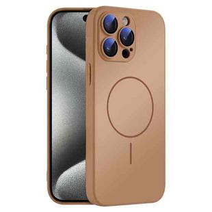For iPhone 15 Pro Thin Circle MagSafe Skin-feel AG Glass Phone Case(Desert Gold)