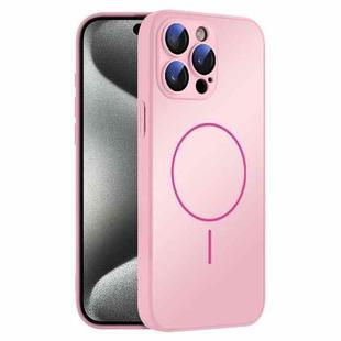For iPhone 15 Pro Thin Circle MagSafe Skin-feel AG Glass Phone Case(Pink)
