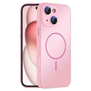For iPhone 15 Plus Thin Circle MagSafe Skin-feel AG Glass Phone Case(Pink)