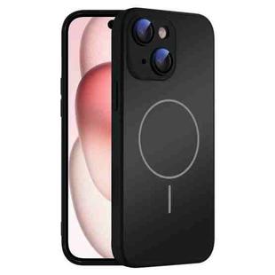 For iPhone 15 Plus Thin Circle MagSafe Skin-feel AG Glass Phone Case(Black)