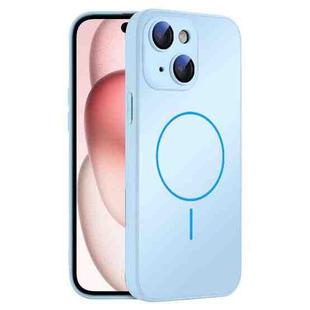 For iPhone 15 Plus Thin Circle MagSafe Skin-feel AG Glass Phone Case(Sky Blue)