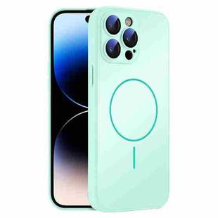 For iPhone 14 Pro Max Thin Circle MagSafe Skin-feel AG Glass Phone Case(Light Cyan)