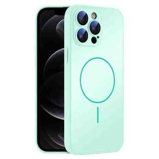 For iPhone 12 Pro Thin Circle MagSafe Skin-feel AG Glass Phone Case(Light Cyan)