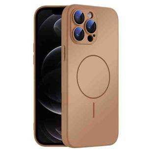 For iPhone 12 Pro Thin Circle MagSafe Skin-feel AG Glass Phone Case(Desert Gold)