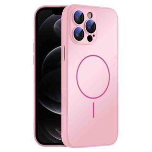 For iPhone 12 Pro Thin Circle MagSafe Skin-feel AG Glass Phone Case(Pink)