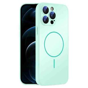 For iPhone 12 Pro Max Thin Circle MagSafe Skin-feel AG Glass Phone Case(Light Cyan)