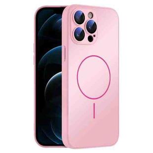 For iPhone 12 Pro Max Thin Circle MagSafe Skin-feel AG Glass Phone Case(Pink)