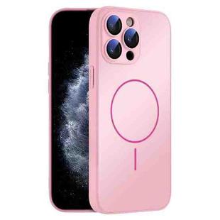 For iPhone 11 Pro Max Thin Circle MagSafe Skin-feel AG Glass Phone Case(Pink)