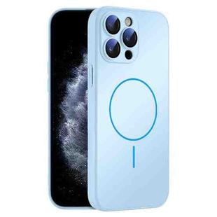 For iPhone 11 Pro Max Thin Circle MagSafe Skin-feel AG Glass Phone Case(Sky Blue)