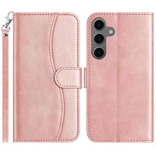 For Samsung Galaxy S25 5G Dual-Folded S-shape Leather Phone Case(Rose Gold)