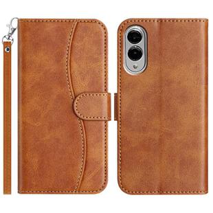 For Samsung Galaxy S25 Edge 5G Dual-Folded S-shape Leather Phone Case(Brown)
