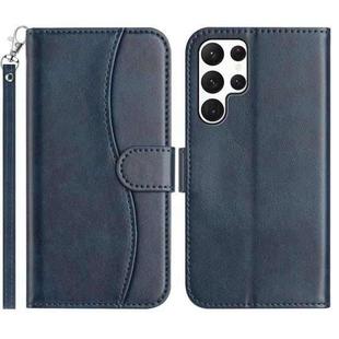 For Samsung Galaxy S25 Ultra 5G Dual-Folded S-shape Leather Phone Case(Navy Blue)