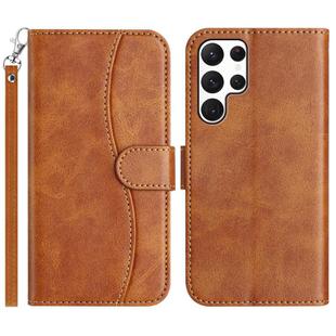 For Samsung Galaxy S24 Ultra 5G Dual-Folded S-shape Leather Phone Case(Brown)