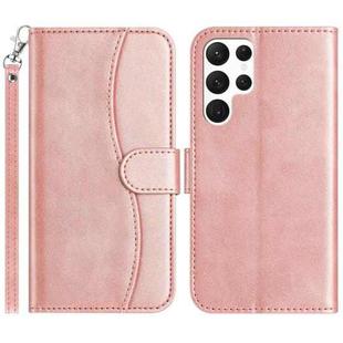 For Samsung Galaxy S23 Ultra 5G Dual-Folded S-shape Leather Phone Case(Rose Gold)