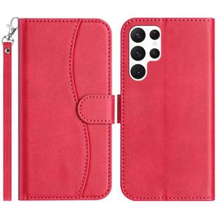 For Samsung Galaxy S22 Ultra 5G Dual-Folded S-shape Leather Phone Case(Rose Red)