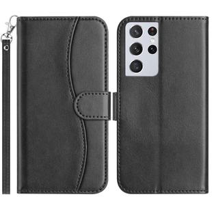 For Samsung Galaxy S21 Ultra 5G Dual-Folded S-shape Leather Phone Case(Black)
