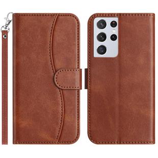 For Samsung Galaxy S21 Ultra 5G Dual-Folded S-shape Leather Phone Case(Coffee)
