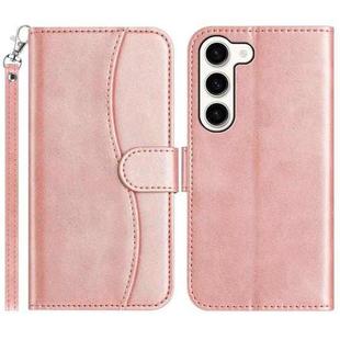 For Samsung Galaxy S23+ 5G Dual-Folded S-shape Leather Phone Case(Rose Gold)