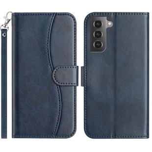 For Samsung Galaxy S21 5G Dual-Folded S-shape Leather Phone Case(Navy Blue)