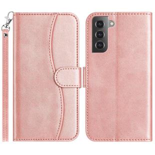 For Samsung Galaxy S21 FE 5G Dual-Folded S-shape Leather Phone Case(Rose Gold)