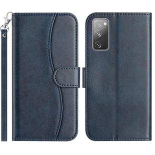 For Samsung Galaxy S20 FE Dual-Folded S-shape Leather Phone Case(Navy Blue)