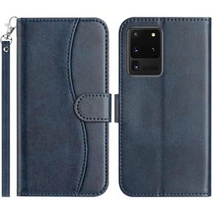 For Samsung Galaxy S20 Ultra Dual-Folded S-shape Leather Phone Case(Navy Blue)