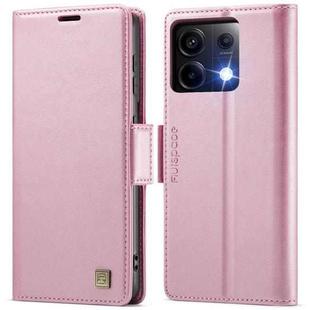 For Xiaomi Poco X6 5G AutSpace A11 Side Buckle MagSafe Magnetic RFID Phone Leather Case(Rose Gold)