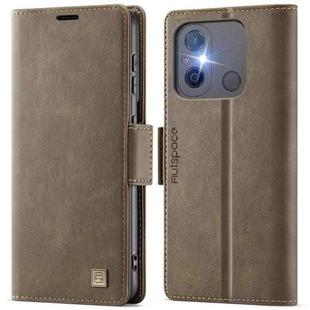 For Redmi 11A / 12C AutSpace A11 Side Buckle MagSafe Magnetic RFID Phone Leather Case(Coffee)