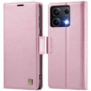 For Redmi Note 13 5G AutSpace A11 Side Buckle MagSafe Magnetic RFID Phone Leather Case(Rose Gold)