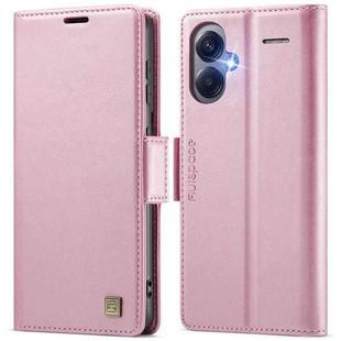 For Redmi Note 13 Pro+ 5G AutSpace A11 Side Buckle MagSafe Magnetic RFID Phone Leather Case(Rose Gold)