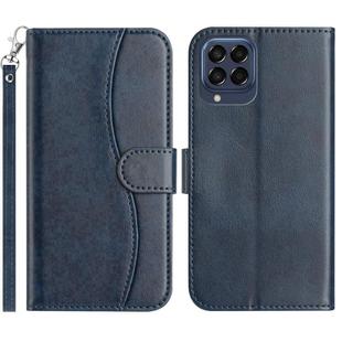 For Samsung Galaxy M33 Dual-Folded S-shape Leather Phone Case(Navy Blue)