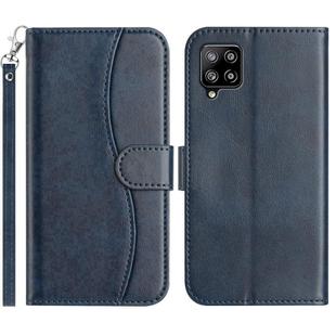 For Samsung Galaxy M32 Dual-Folded S-shape Leather Phone Case(Navy Blue)