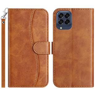 For Samsung Galaxy M53 Dual-Folded S-shape Leather Phone Case(Brown)