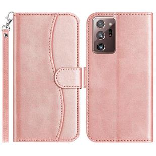 For Samsung Galaxy Note20 Ultra Dual-Folded S-shape Leather Phone Case(Rose Gold)