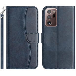 For Samsung Galaxy Note20 Ultra Dual-Folded S-shape Leather Phone Case(Navy Blue)