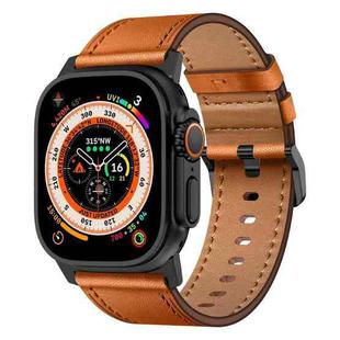 For Apple Watch 46mm / 49mm / 45mm / 44mm Kalebol Genuine Leather Watch Band(Black Brown)