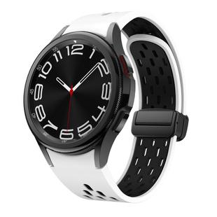 For Samsung Galaxy Watch 4 / 5 / 6 Kalebol Two-color Mesh Magnetic Black Buckle Silicone Strap(White Black)