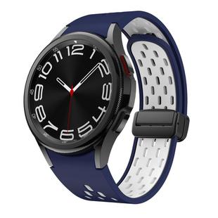 For Samsung Galaxy Watch 4 / 5 / 6 Kalebol Two-color Mesh Magnetic Black Buckle Silicone Strap(Midnight Blue White)