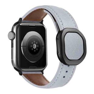 For Apple Watch 46mm / 49mm / 45mm / 44mm Kalebol Magnetic Fold Genuine Buckle Leather Watch Band(Light Grey)