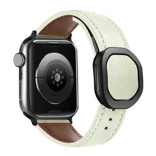 For Apple Watch 46mm / 49mm / 45mm / 44mm Kalebol Magnetic Fold Genuine Buckle Leather Watch Band(Beige)