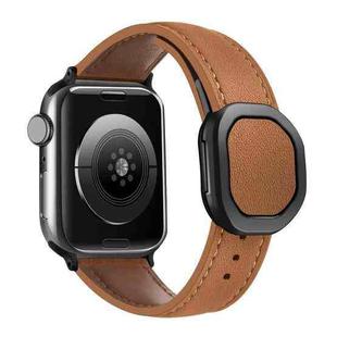 For Apple Watch 46mm / 49mm / 45mm / 44mm Kalebol Magnetic Fold Genuine Buckle Leather Watch Band(Brown)