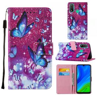 For Huawei P smart 2020 Cross Texture Painting Pattern Horizontal Flip Leather Case with Holder & Card Slots & Wallet & Lanyard(Purple Butterfly)