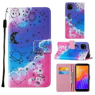 For Huawei Y5p / Honor 9S Cross Texture Painting Pattern Horizontal Flip Leather Case with Holder & Card Slots & Wallet & Lanyard(Love Universe)