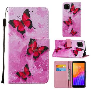 For Huawei Y5p / Honor 9S Cross Texture Painting Pattern Horizontal Flip Leather Case with Holder & Card Slots & Wallet & Lanyard(Pink Butterfly)